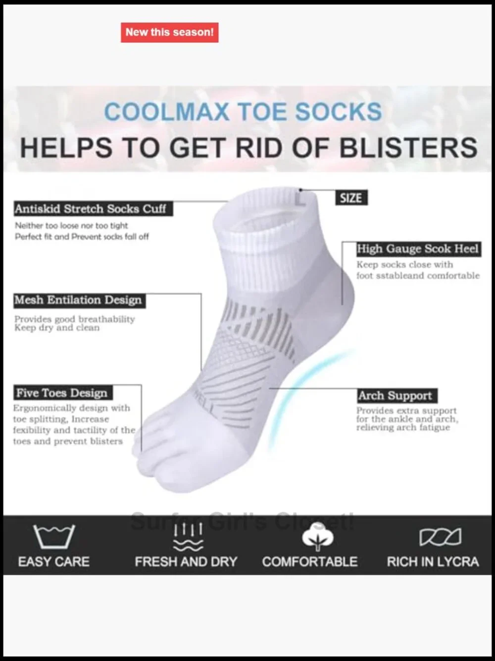 COOLMAX Five Finger Toe Socks Quarter Ankle Athletic Running Socks 3 Pairs